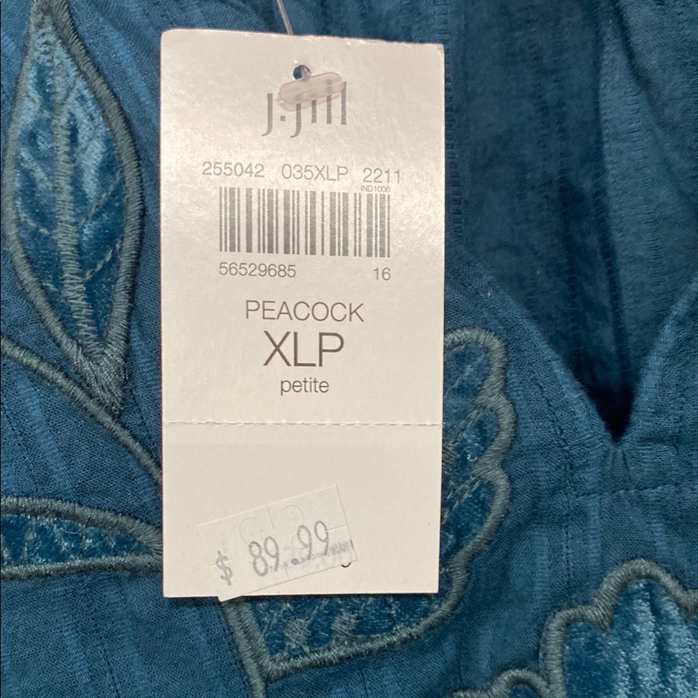 J.Jill Peacock Blue Embroidered Top